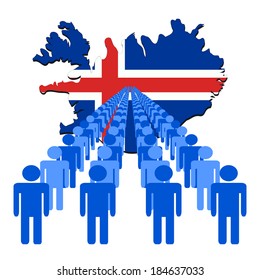 Lines of people with Iceland map flag vector illustration 