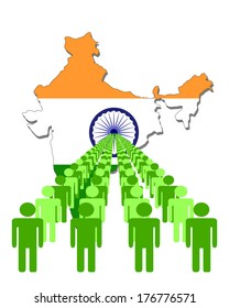 Lines of people with India map flag vector illustration