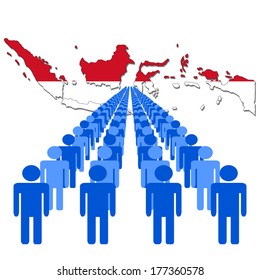 Lines of people with Indonesia map flag vector illustration
