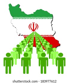 Lines of people with Iran map flag vector illustration