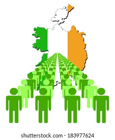 Lines of people with Ireland map flag vector illustration