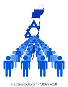 Lines of people with Israel map flag vector illustration