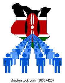 Lines of people with Kenya map flag vector illustration