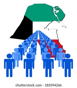 Lines of people with Kuwait map flag vector illustration
