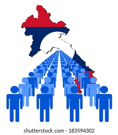 Lines of people with Laos map flag vector illustration
