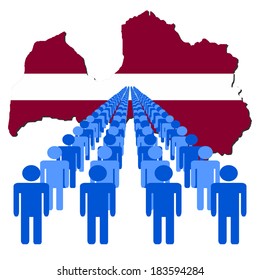 Lines of people with Latvia map flag vector illustration