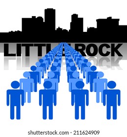 Lines of people with Little Rock skyline vector illustration