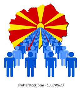 Lines of people with Macedonia map flag vector illustration