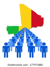 Líneas de personas con la bandera de Mali, ilustración vectorial