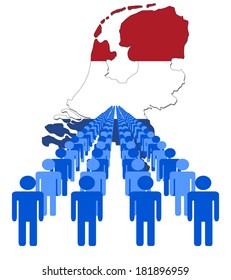 Lines of people with Netherlands map flag vector illustration 