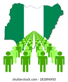 Lines of people with Nigeria map flag vector illustration 