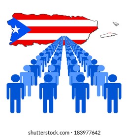 Lines of people with Puerto Rico map flag vector illustration