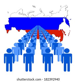 Lines of people with Russia map flag vector illustration