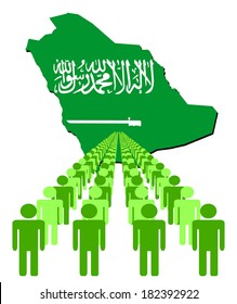Lines of people with Saudi Arabia map flag vector illustration