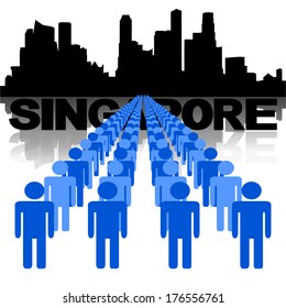 Lines of people with Singapore skyline vector illustration