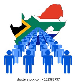 Lines of people with South Africa map flag vector illustration