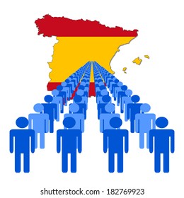 Lines of people with Spain map flag vector illustration 