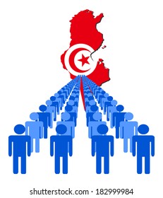 Lines of people with Tunisia map flag illustration