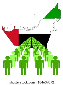 Lines of people with United Arab Emirates map flag vector illustration 
