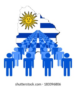Líneas de personas con la bandera de Uruguay