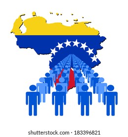 Lines of people with Venezuela map flag illustration