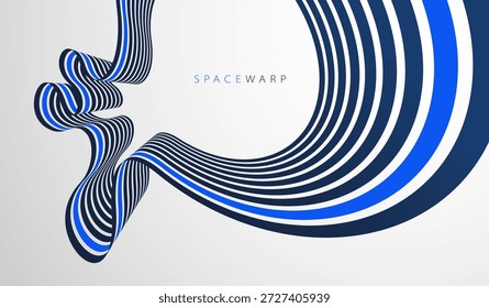 Linhas em perspectiva parecem design gráfico de fita dobrada, fundo abstrato vetorial com listras curvas em perspectiva distorcida, arte futurista surreal op.