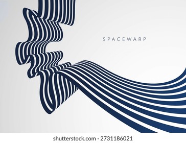 Linhas em perspectiva parecem design gráfico de fita dobrada, fundo abstrato vetorial com listras curvas em perspectiva distorcida, arte futurista surreal op.