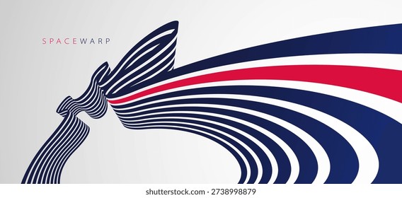 Lines in perspective look like bent ribbon graphic design, vector abstract background with curved stripes in distorted perspective, futuristic surreal op art