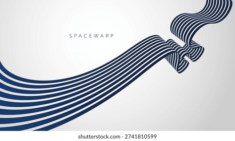 Lines in perspective look like bent ribbon graphic design, vector abstract background with curved stripes in distorted perspective, futuristic surreal op art.