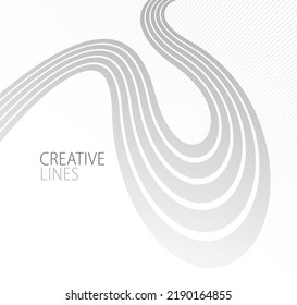 Lines In Perspective Vector Abstract Background In Light Grey And White Monochrome, 3D Dimensional Stripes With Smooth Gradient And Wavy Motion.