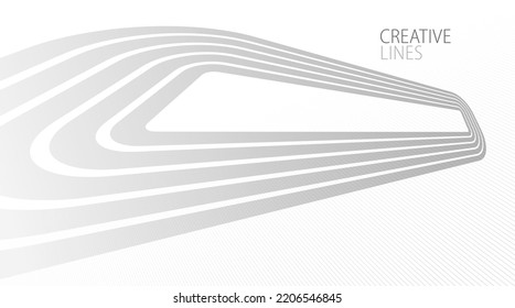 Lines In Perspective Vector Abstract Background In Light Grey And White Monochrome, 3D Dimensional Stripes With Smooth Gradient And Wavy Motion.