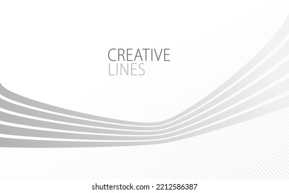 Lines in perspective vector abstract background in light grey and white monochrome, 3D dimensional stripes with smooth gradient and wavy motion.