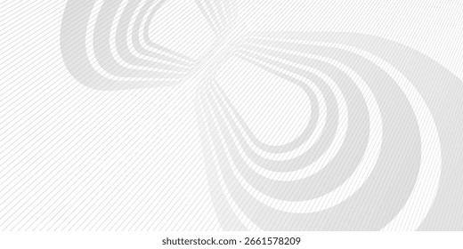 Linhas no plano de fundo abstrato do vetor em perspectiva em listras monocromáticas 3D monocromáticas em cinza claro e branco com gradiente suave e movimento ondulado.