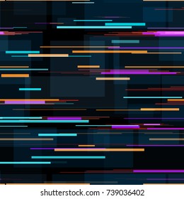 Lines, Polygons Seamless Hi Tech Background Texture. Holiday, Cover, Ad, Fashion Print Design. Speed Lines, Stripes Seamless Pattern. Fabric Ornament with Rectangles