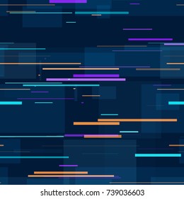 Lines, Polygons Seamless Hi Tech Background Texture. Holiday, Cover, Ad, Fashion Print Design. Speed Lines, Stripes Seamless Pattern. Fabric Ornament with Rectangles