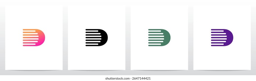 Lines Retro Graphic Horizontal Parallel Strokes Initial Letter Logo Design D