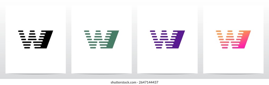 Lines Retro Graphic Horizontal Parallel Strokes Initial Letter Logo Design W