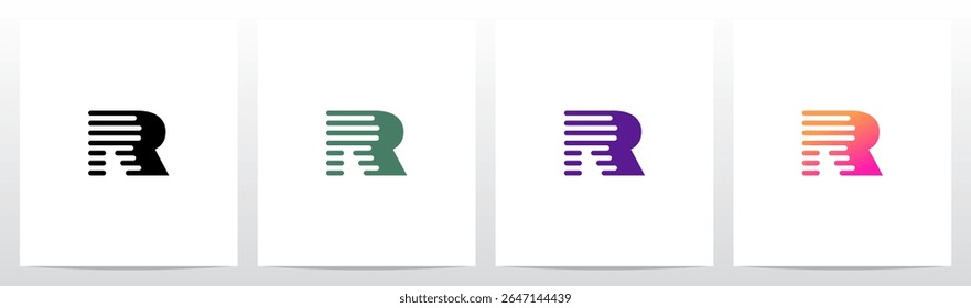 Lines Retro Graphic Horizontal Parallel Strokes Initial Letter Logo Design R