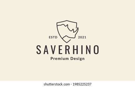 lines rhino with shield vintage logo symbol vector icon illustration graphic design