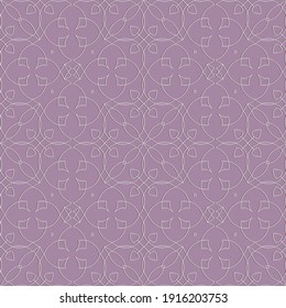 Lines seamless pattern. Light violet ornamental vector background. Repeat backdrop. Line art floral ornaments with flowers, geometric shapes, lines. Decorative ornate design for fabric, prints, wall.