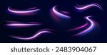 Lines in the shape of a comet against a dark background. Vortex streams of neon light. Magic of moving fast lines. Laser beams, horizontal light rays. Vector.	