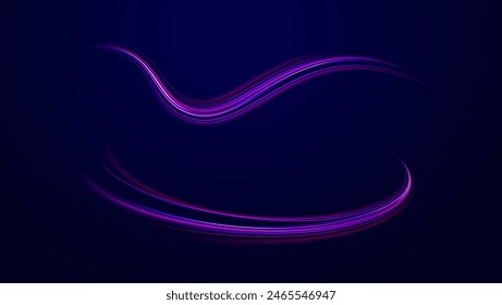 Líneas en forma de cometa sobre un fondo oscuro. Ilustración del concepto de alta velocidad. Movimiento de velocidad de aceleración en carretera nocturna.	