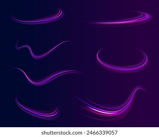 Lines in the shape of a comet against a dark background. Illustration of high speed concept. Acceleration speed motion on night road.	