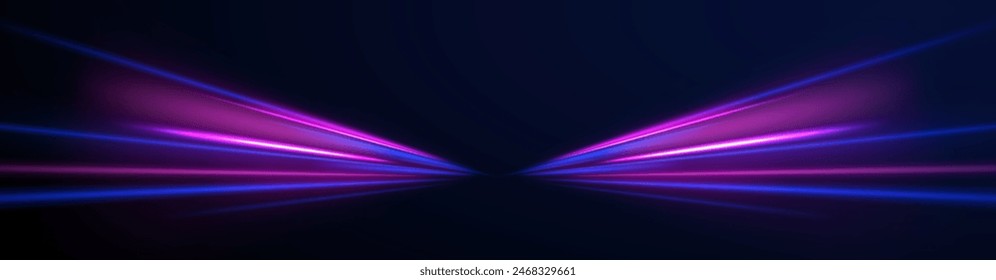 Lines in the shape of a comet against a dark background. Illustration of high speed concept. Motion light effect for banners. Curved light trail stretched upward. Fast speed car.	