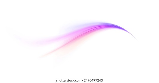 Lines in the shape of a comet against a dark background. Illustration of high speed concept. Curved light trail stretched upward. Vector Illustration.	