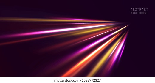 Lines in the shape of a comet against a dark background. Illustration of high speed concept. Motion light effect for banners. Fast speed car. Curved light trail stretched upward.