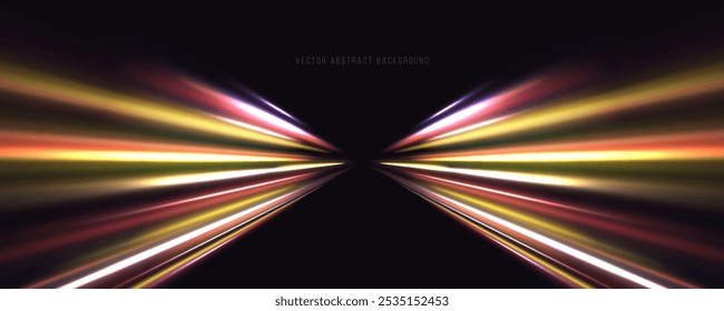 Lines in the shape of a comet against a dark background. Illustration of high speed concept. Motion light effect for banners. Fast speed car. Curved light trail stretched upward.