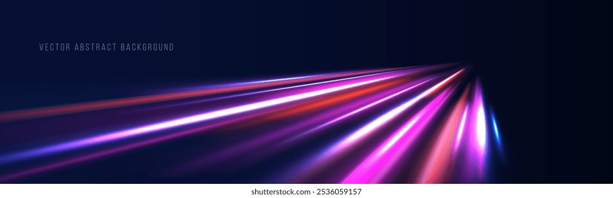 Lines in the shape of a comet against a dark background. Illustration of high speed concept. Motion light effect for banners. Fast speed car. Curved light trail stretched upward.