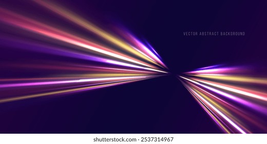 Linhas na forma de um cometa contra um fundo escuro. Ilustração do conceito de alta velocidade. Efeito de luz de movimento para banners. Carro rápido. Trilha de luz curva estendida para cima.