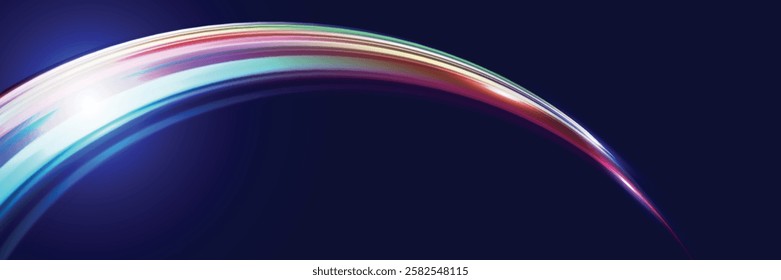Lines in the shape of a comet against a dark background. Illustration of high speed concept. Motion light effect for banners